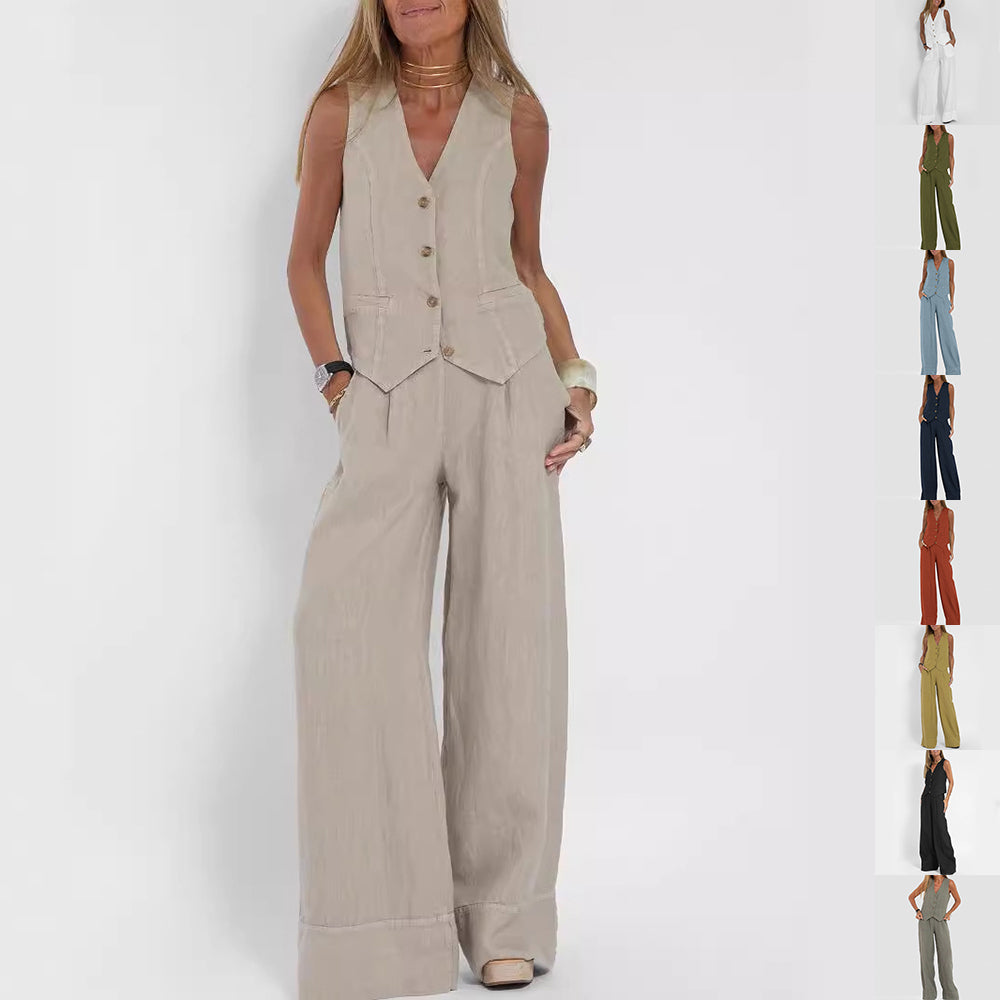 Sleeveless V-Neck Summer Vest Suit