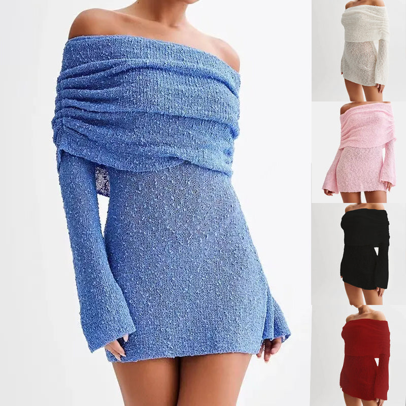 Knitted Boat-Neck Bodycon Mini Dress