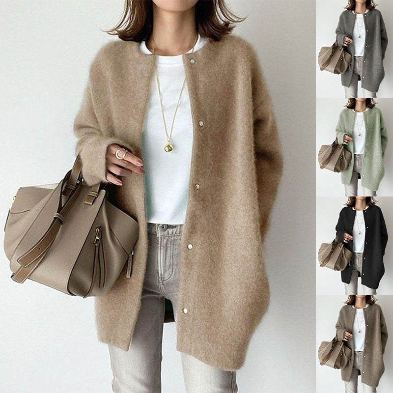 Solid Knit Cardigan, Single-Breasted Jacket
